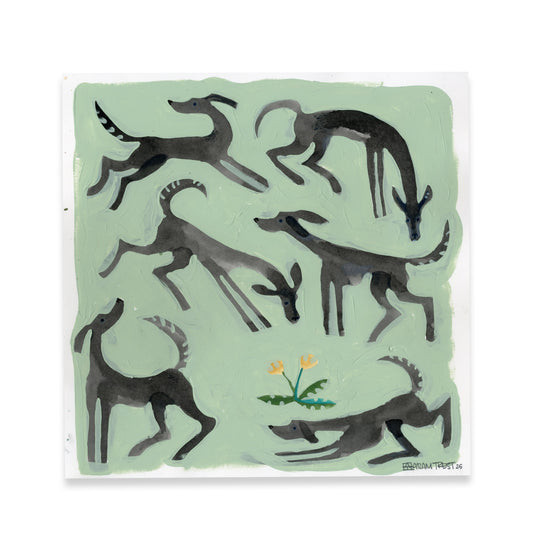 Black Dogs with Dandelion 12x12
