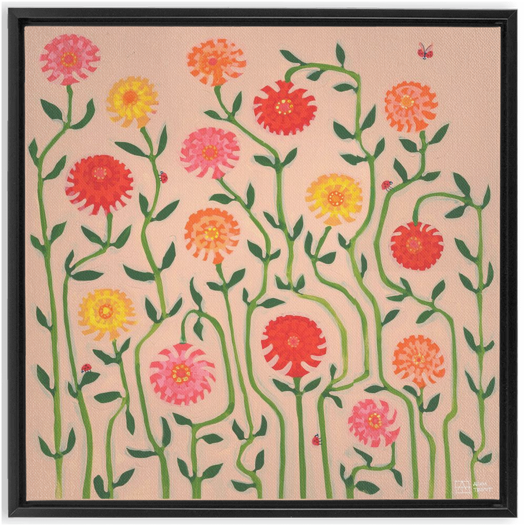 Pink Zinnias (Framed)