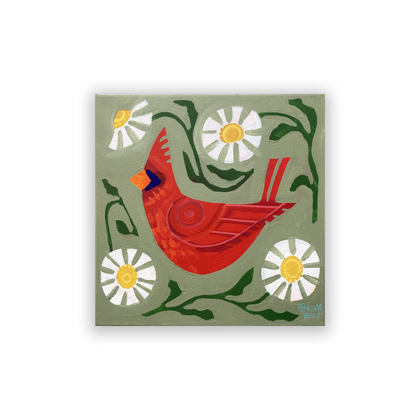Cardinal in the Daisies
